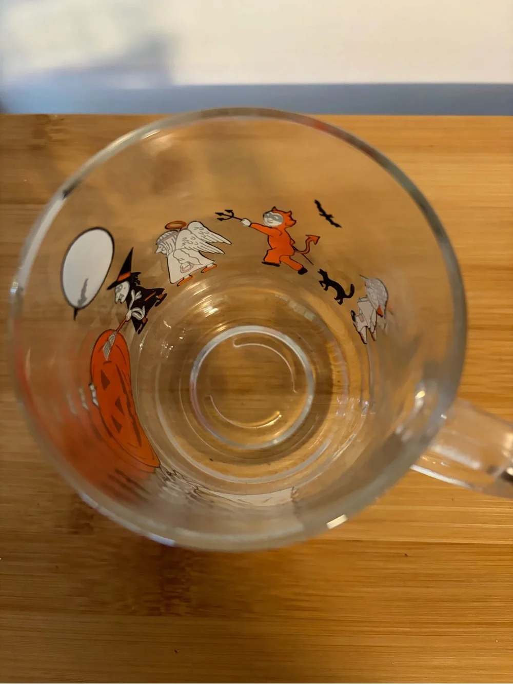 Vintage Halloween Parade Luminarc Glass Tumbler Mug Orange & Black. Ghost Witch